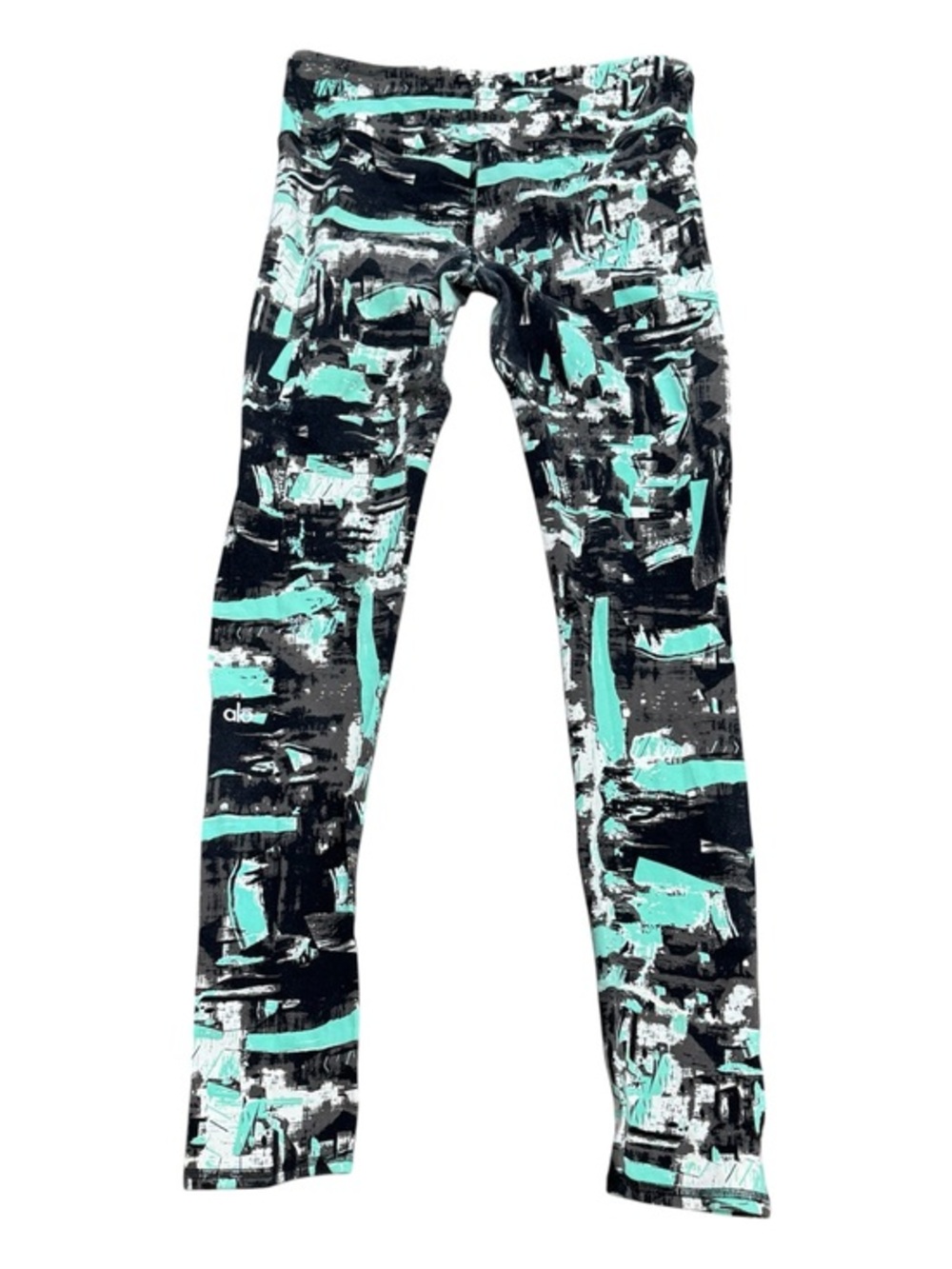 ALO Yoga Abstract Print High-Rise Jeggings — Mint & Black